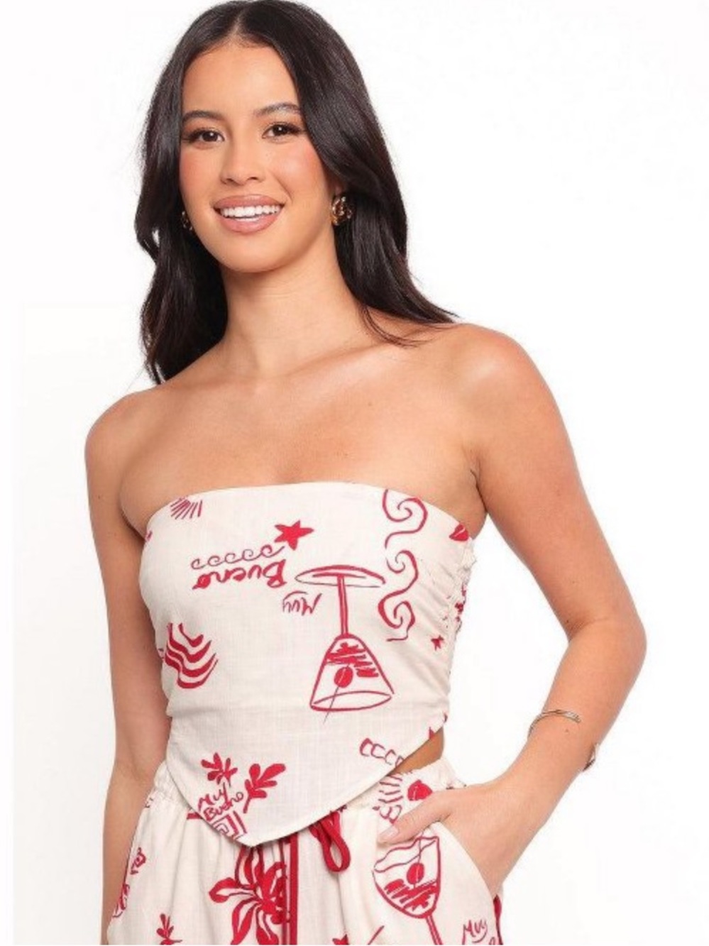 Petal & Pup Women's Malta Strapless Top - Red/White